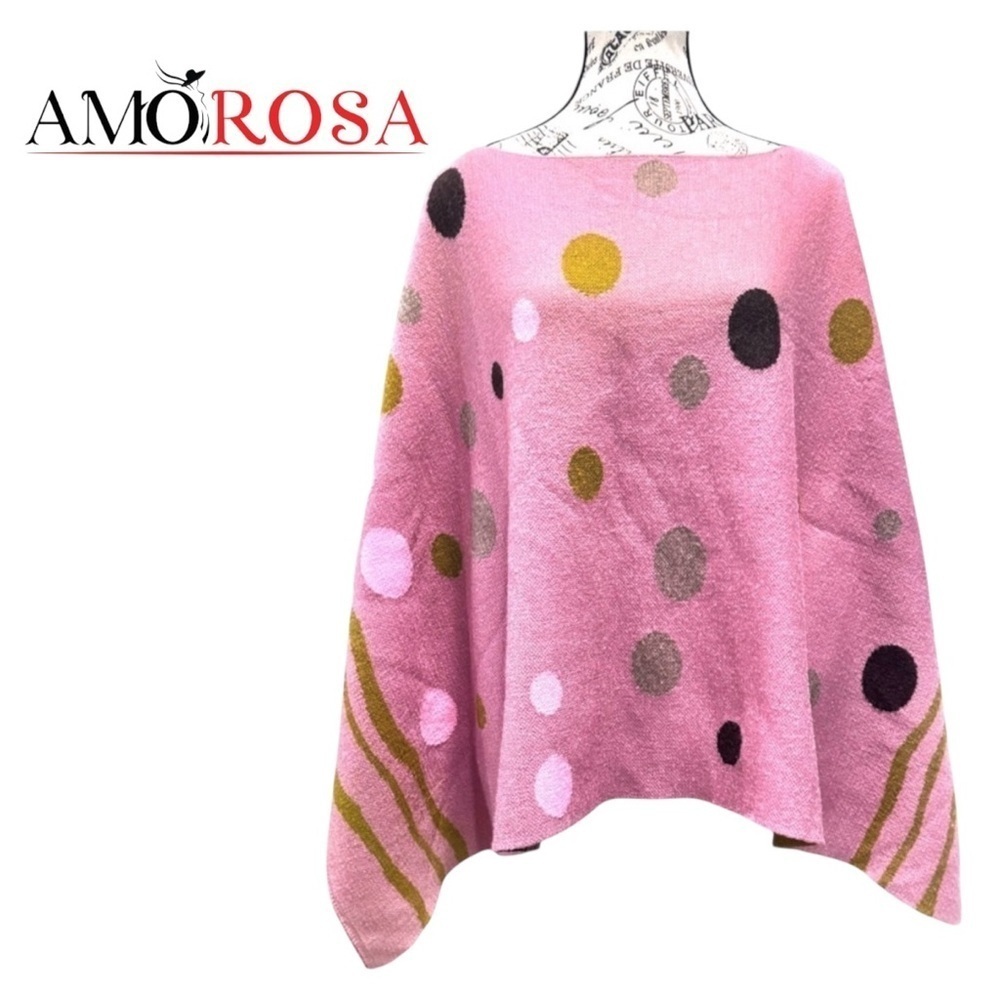 amoroso Merino Wool Poncho/Cape. Purple, Pink, Green, Black. OS
